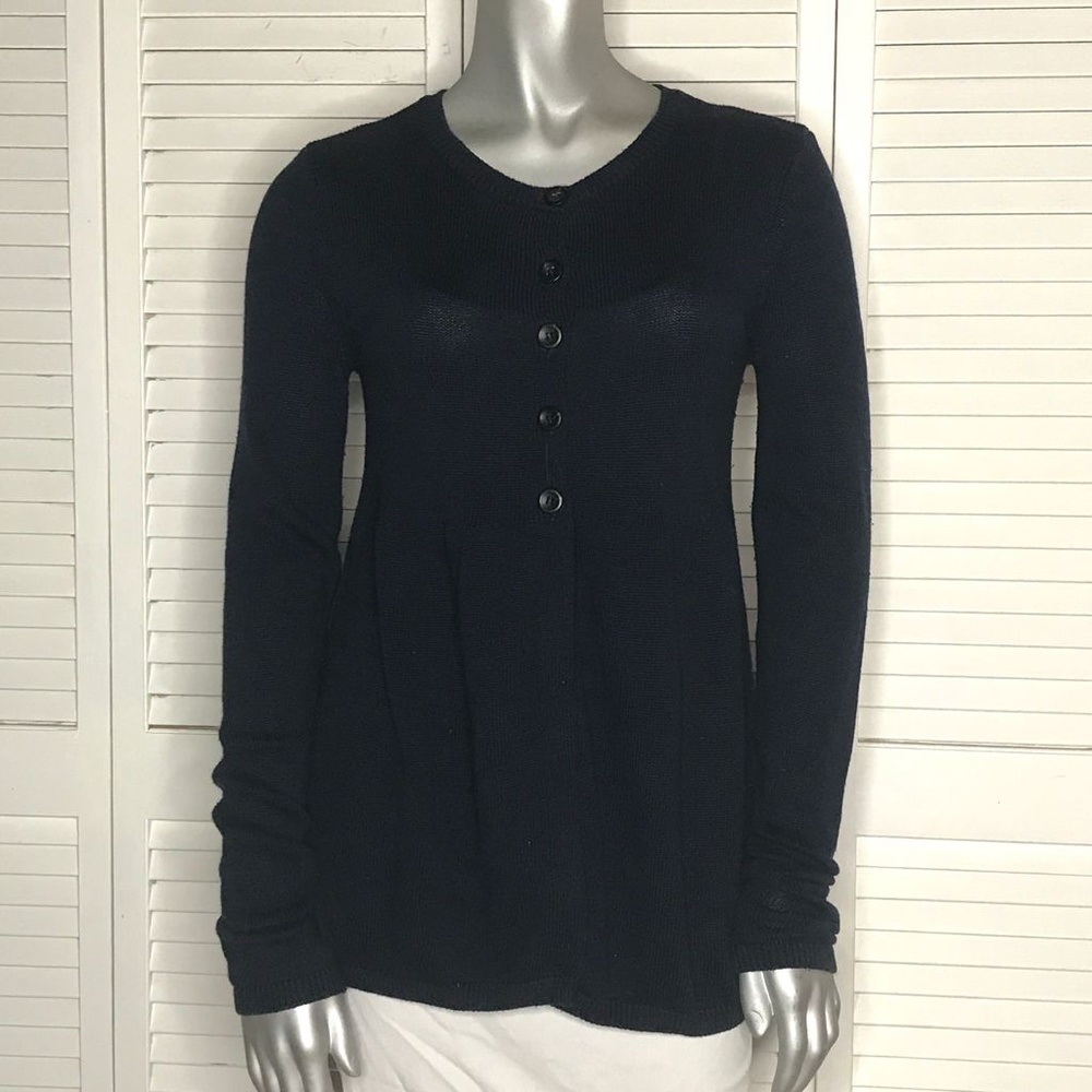 VINCE Navy Blue Cotton/Cashmere Peplum Sweater L